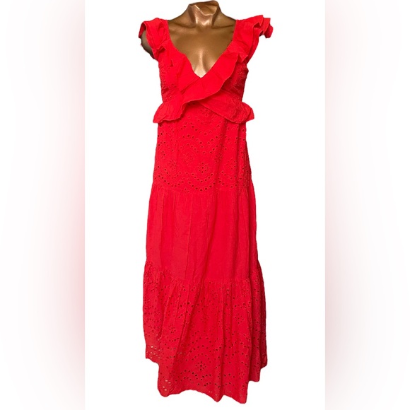 Cotton Eyelet Ruffle Maxi Dress - Picture 1 of 10